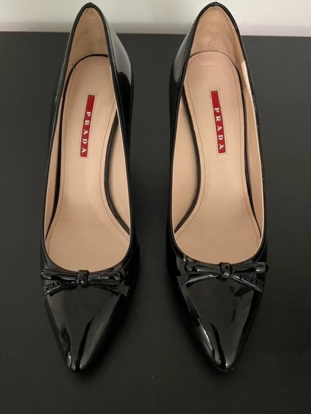 Prada Black Patent Leather Pumps w/Bows,New,Never Used,w/Box,Retail:$1,000,W:8.5 - Picture 7 of 8